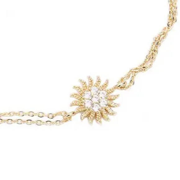 Cubic Zirconia Brass Metal Celestial Sun Charm Accented Double Layered Bracelet - Picture 2 of 2